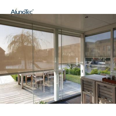 China Roller Screen Series Direct Track Cover Terrace Factory AlunoTec Windproof / Sun Shade Motorized Outdoor Blinds for sale