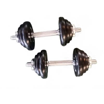 China OEM Fitness Dumbbells Durable Adjustable Black Paint Cast Iron Weight Plate Threaded Bar Dumbbell Set for sale