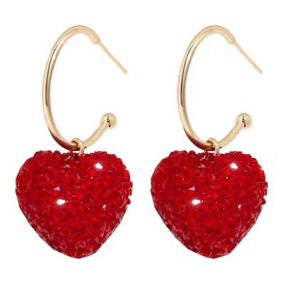 China Small fresh Korean version of the semicircular full heart peach diamond love simple light luxury red light luxury design semicircular earrings for sale