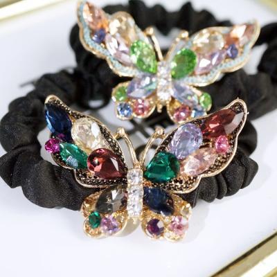 China The European and American baroque handmade preservation color electroplating butterfly vintage autumn and winter style oden rhinestone hair crystal ring for sale