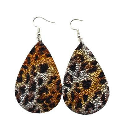 China Hot Sale BOHEMIA Leaf PU Artificial Leather Leopard Drop Earrings for sale