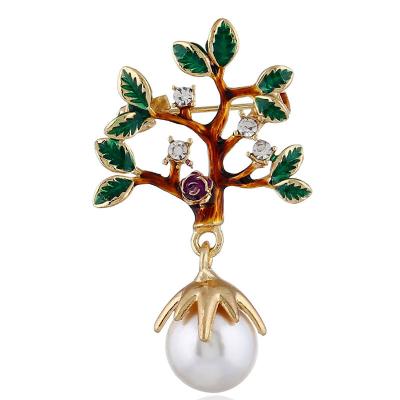 China Brooch factory direct sales European and American original personality small tree pearl fashion oil high-end brooch for sale