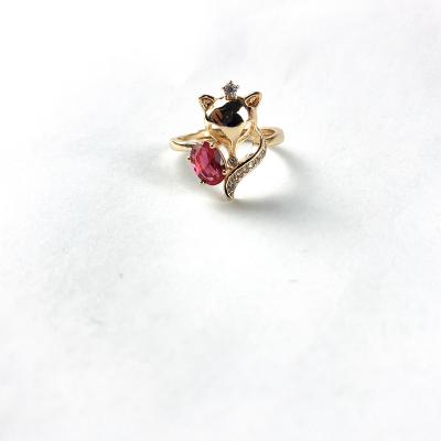 China 2020 fashion personality crown wedding ethnic street pulling custom copper gold plated micro-inlaid fox opening adjustable ring for sale