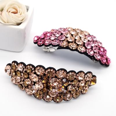 China Korean version of the 2020 European and American style mosaic diamond bow claw flat hair ponytail buckle plated horizontal hairpin for sale