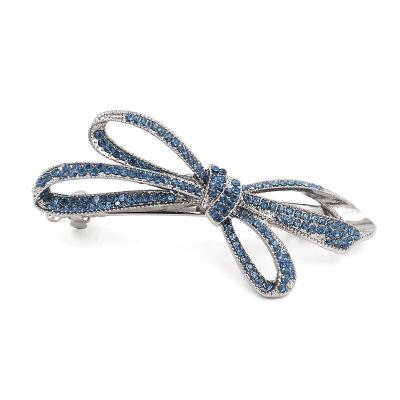 China 2020 European and American style new fashion silver plated super instant horizontal clip retro blue diamond bow hairpin for sale