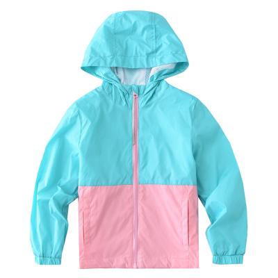 China Breathable Boys and Girls Colorblock Hooded Lightweight Anorak Jacket Waterproof Kids Outwear for sale