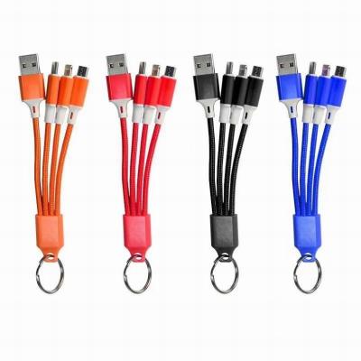 China Quick Charging Nylon Braided Key Chain Speed ​​Shorts 3 in 1 Data For Samsung iPhone Huawei Micro USB Cable Android Charger for sale