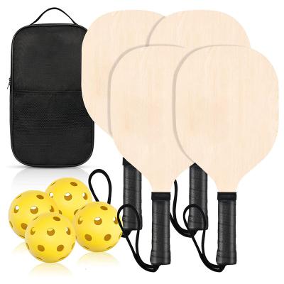 China Wooden 4-Paddle Pickleball Set - Pickleball Paddle Set Includes 4 Wooden Pickleball Paddles, 4 Pickleballs, 1 Mesh Carry Bag Tr-055 for sale