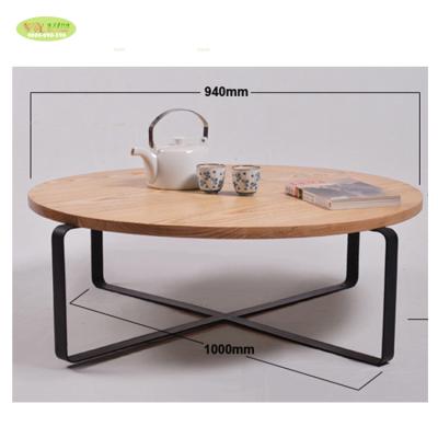 China Home Furniture Rustic Round Coffee Table Solid Wood Solid Wood / White Oak French Coffee Table With Metal Base for sale