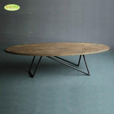 China Home Furniture Solid Wood Coffee Table Antique Oval Wood / Solid Wood Sidetable With Metal Base for sale