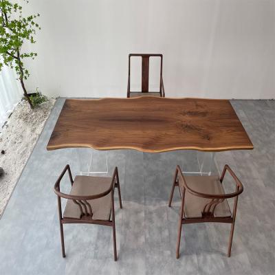 China Adjustable (Other) Handcraft Living Edge Slab Table Solid Wood Walnut Dining Home Office Slab Table Top for sale