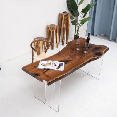 China Natural Wood Slab Dining Tables (Others) USA Black Walnut Edge Adjustable Living Wood Slab Dining Table for sale