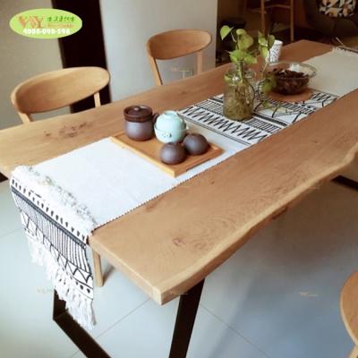 China Oak Adjustable Natural Wood Living Slab Edge Dining Table Iron Restaurant Wooden Table (Other) for sale