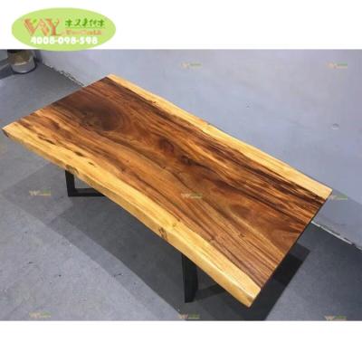 China Modern Customized Wooden Restaurant Slab Dining Table /live Edge Walnut Slab Dining Table With Metal Legs for sale