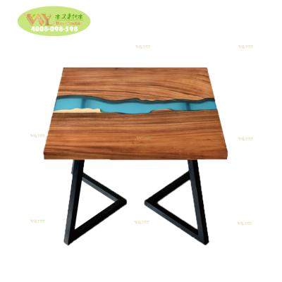 China Living Edge Walnut Riverside Slab Industrial Solid Wood Epoxy Resin Wooden Coffee Table for sale