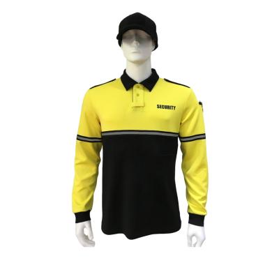 China Guard Uniform Camisas Segurid Print Company Logo Polyester Yellow Tank Top Knit Security Bike Patrol Polo Shirts Wholesale for sale