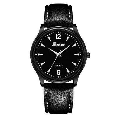 China Wholesale Men's High Quality Leather Casual Wristwatch Day/Date Brand Geneva Clock Black Watch for sale