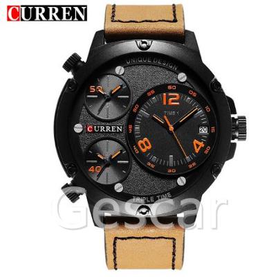 China Unique Design Calendar 8262 Three Circle Dial Full And Fresh Genuine Leather Multiple Button Men's Hand Luxury Watch for sale