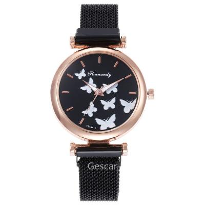 China Hot Magnetic Elegance Printing Butterfly Water Resistant Mesh Megnetic Belt Women Wrist Strap Wrist Watch for sale