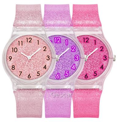 China Hot Unisex Watches Multi Glitter Watch Band Kids Quartz Movement Watch Transparent Silicone Watch For Kids Wholesale for sale