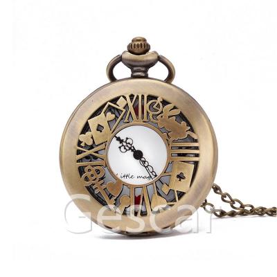 China Antique Cheap Chain Watches Vintage New Style Pocket Watch Hollow Out Visible Quartz Pocket Watch for sale