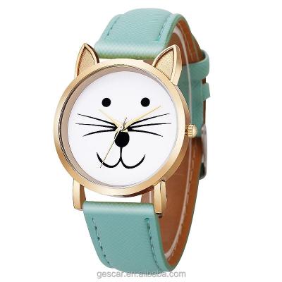 China Case no. fashion cute cat quartz watch gold leather day/date 8043 logo wristwatch for sale