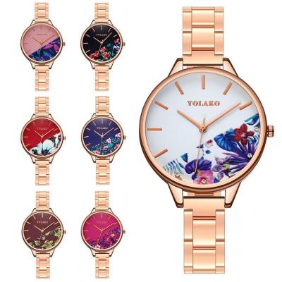 China Fashion Yolako Women's Diamond Steel Band Watch Elegant Flower Half Dress Quartz Wrist Watch Most Popular for sale