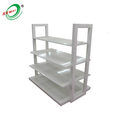 China Double Sided Checkout Counters Display MDF Cosmetic Boutique Lacquer Retail Glass Display Stand for sale