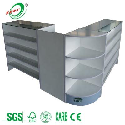 China Recyclable MDF Gondola Retail Store Display Stand Reception Bar Counter Showcase Information for sale