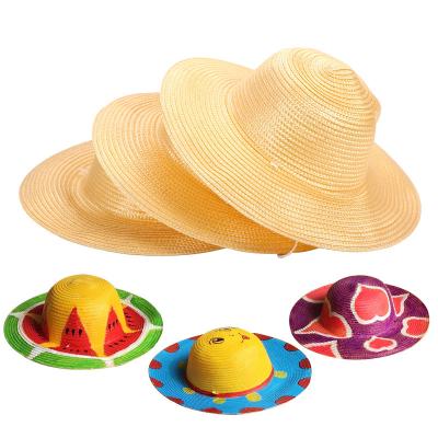 China Eco-friendly Current Wholesale Diy Straw Hats Creative Art Painting Straw Hat Custom Beach Sun Kids Gifts for sale