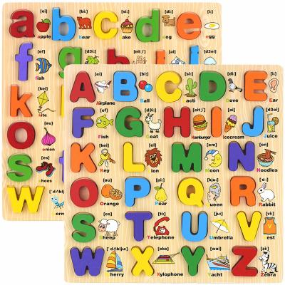 China Amazon Eco-Friendly Hot Selling Stock Baby Early Learning Wooden Puzzles 26 Uppercase Letters And Lowercase Knowledge Board For Kids for sale