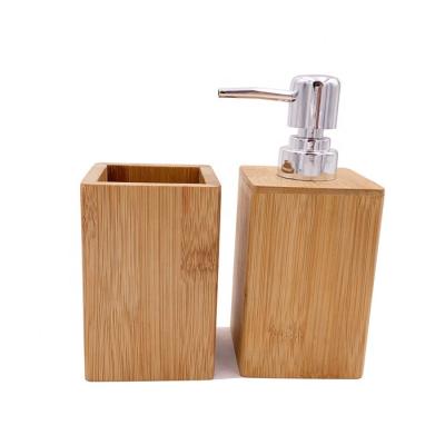 China Sustainable Beautiful Bamboo And Ceramic Over The Bath Sink Set Wholesale Of Bath Accessory Ceramic Bamboo Lotion Dispenser Simply for sale