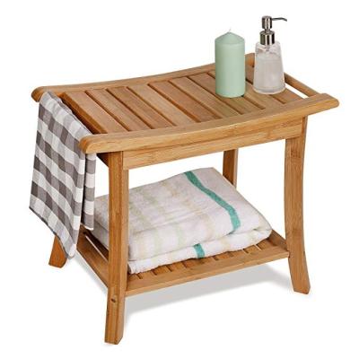 China Waterproof Storage Shelf 2-Tier Shower Bench Bamboo Shower Bench Bath Stool Applicable To Bathroom Or Living Room for sale