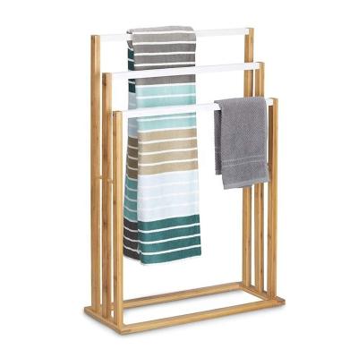 China Sustainable Bamboo Wooden Towel Rack Towel Rack Bathroom Freestanding Rack For Bath And Hand Towels for sale