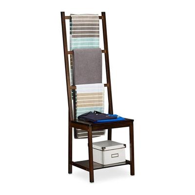 China Sustainable Bamboo Freestanding Towel Rack Clothes Rack Clothes Valet Chair Brown Color for sale