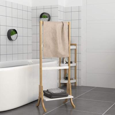 China Viable Wholesale Bamboo Ladder Towel Rack Wooden Bathroom Rack Clothes Rack Free Folding Towel Rack for sale