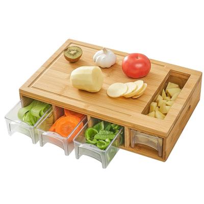 China Large Sustainable Hot Selling Bamboo Chopping Board Cutting Plates With Trays Draws Wooden Butcher Block With 4 Drawers for sale