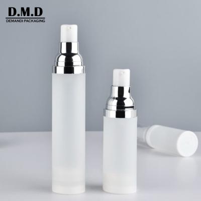 China Unique Style Cosmetic 15ml 20ml 30ml 50ml 1oz 1oz Empty Plastic Translucent Frosted Airless Pump Bottle With Silver for sale