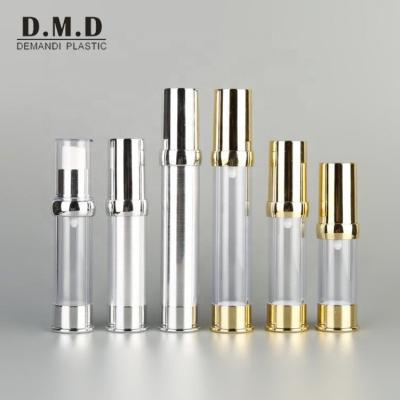 China Cosmetic In Stock Gold Silver Plastic Small Lotion Airless Pump Bottle 10ml 15ml 20ml 30ml 5ml For Sample for sale