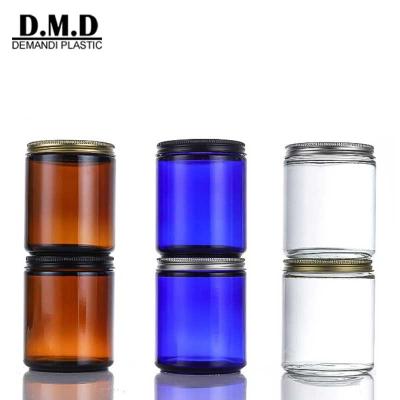 China Home Decoration Custom Around Large 100ml 250ml 500 oz 8oz 16oz Clear Amber Blue Glass Candle Jar 3ml Candle Container Glass Jar With Glass Lid for sale