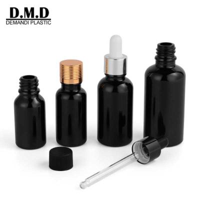 China Cosmetic Black 5ml 10ml 15ml 20ml 30ml 1 Ounce 50ml 100ml Oil Personal Care Serum Matte Glass Containers Bottle For Nitrile Droppers for sale