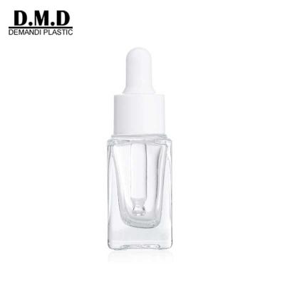 China Personal Care Premium Square 10ml Empty Clear Glass Packaging For Essential Oil 10ml Hair Serum Eye Oil Glass Container With Dropper for sale