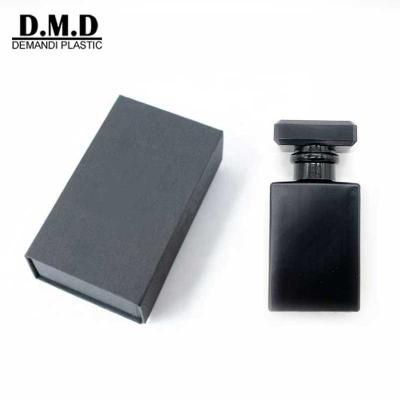 China Personal Care Crystal 30ml 50ml 100ml Matte Black Refillable Glass Container For Perfume Square Cube Rectangle Spray Glass Perfume Container for sale