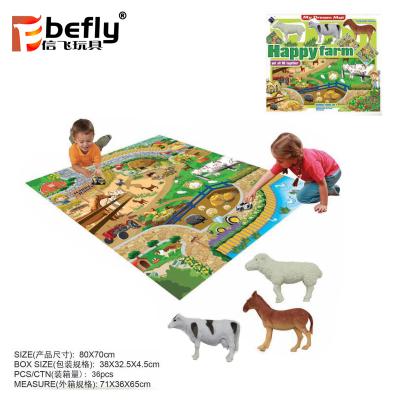 China Promotion Farm Animal Model Kids Play Mat with Plastic Toy Cow Sheep Horse for sale