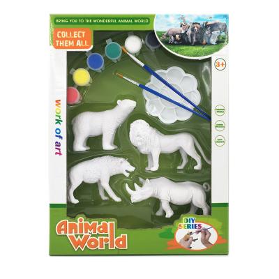 China Promotion art and craft drawing kit 15cm wild animal white model set preschool painting educational diy toy for sale