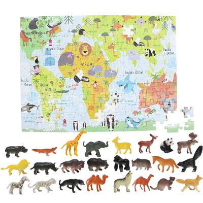 China Promotion 24pcs Mini Digit DIY World Map Jigsaw Puzzle Animal Model Mat Bent Back Educational Plastic Toy For Children for sale