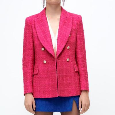 China Anti-Wrinkle Blazer Shorts 80% Polyester 20% Cotton Women Suits Slim Blazer Cross Formal Solid Long Sleeve for sale