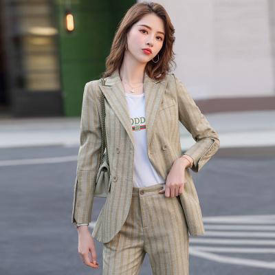 China Lady Business Pants Set Two Piece Professional Blazer Women's Long Sleeve Office Suits Yellow Plaid Customized byride for sale