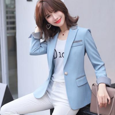 China Sky Blue Polyester Fashion Anti-Wrinkle Office Jacket Lady Business Plus Size Formal Blazer Women's Slim Fit Long Sleeve Suits for sale