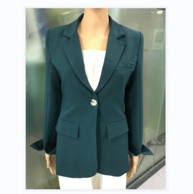 China Breathable Green Solid Women Suits Slim Polyester Long Sleeve Single Button Long Women's Blazer for sale